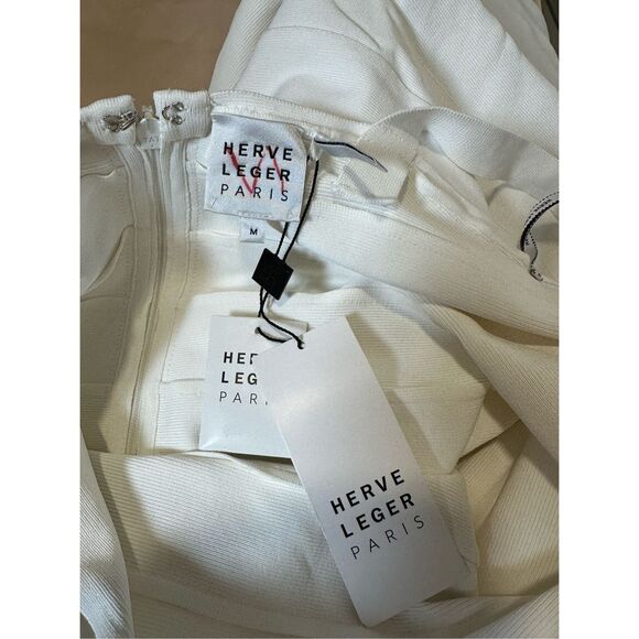 Hervé Léger Muse Sweetheart Body-Con Gown Alabaster Medium $1090 - Picture 12 of 12